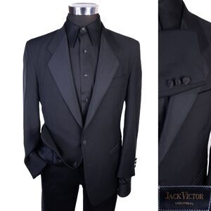 VTG Jack Victor MONTREAL Tuxedo Jacket Blazer Sz 38S Solid Black 2-Button
